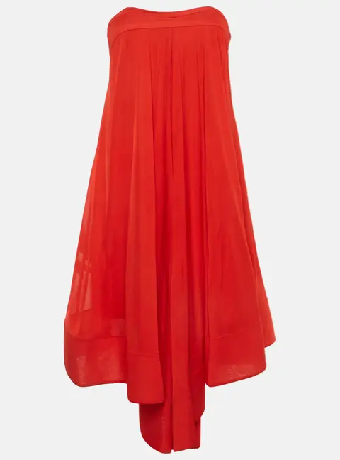 Celine Red Jersey Strapless Midi Dress S
