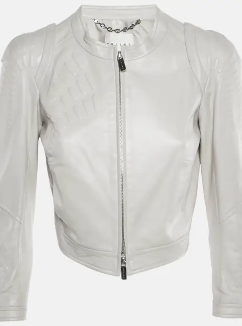 Celine Light Grey Leather Cropped Jacket M