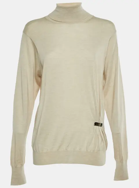 Celine Beige Knitted Turtleneck Sweater L