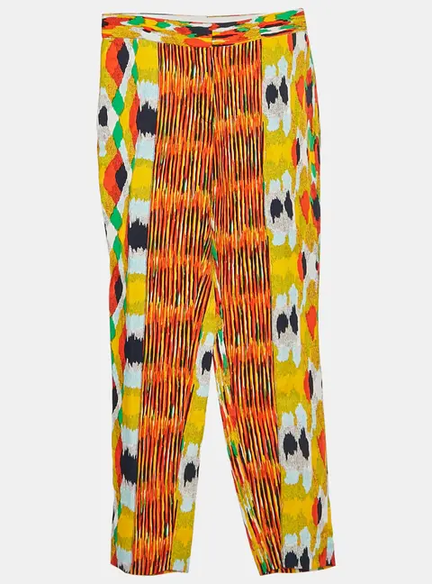 Celine Multicolor Abstract Print Crepe Crop Trousers S