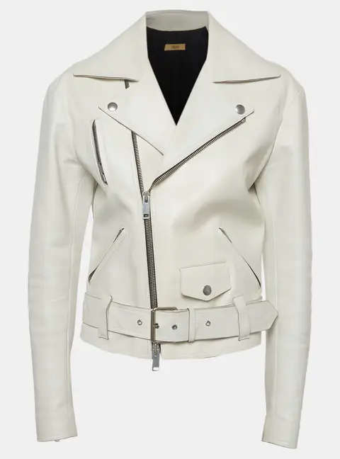 Celine White Leather Biker Jacket M
