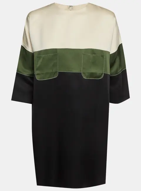 Celine White/Green/Black Satin Colorblock Shift Dress M