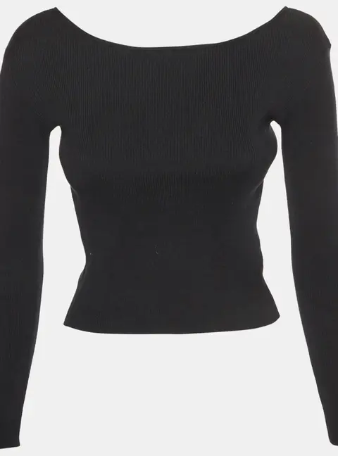 Celine Black Cotton Knit Open Back Heart Top XS