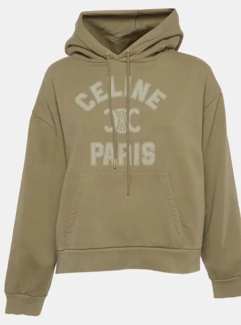 Celine Green Printed Jersey Long Sleeve Hoodie S