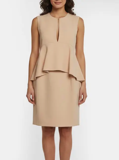Celine Beige Crepe Mini Peplum Dress M