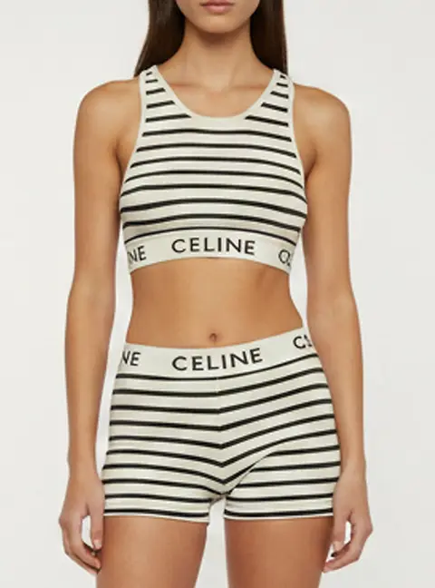 Celine Off White/Black Rib Knit Tank Crop Top M