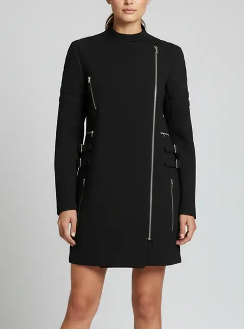 Celine Black Wool Asymmetric Zipped Bondage Coat M