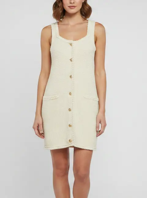 Celine Cream Crochet Knit Sleeveless Mini Apron Dress XS