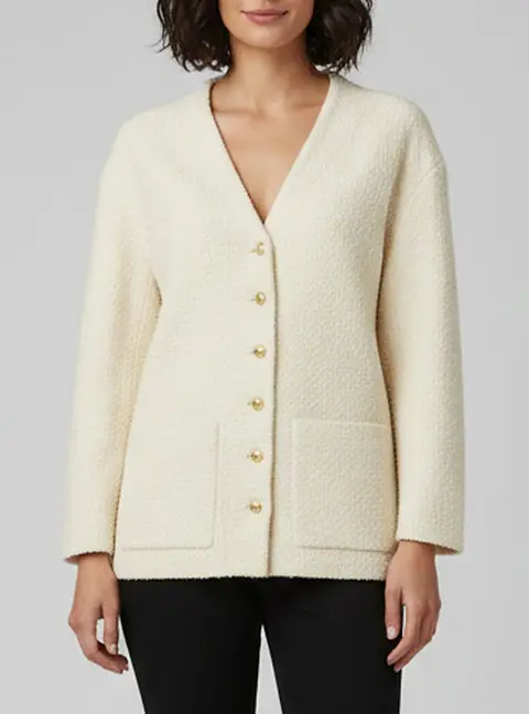 Celine Yellow Tweed Button Front Oversized Jacket S