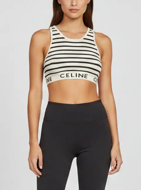 Celine White/Black Striped Rib Knit Tank Crop Top S