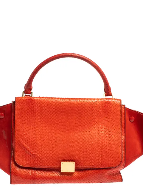 Celine Trapeze Red Python Leather and Suede Top Handle Bags