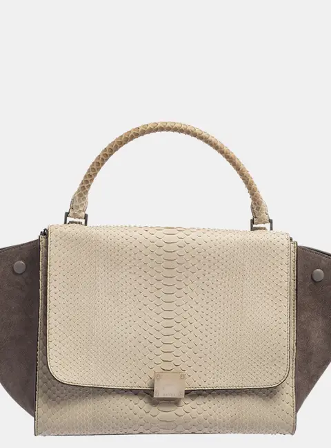 Celine Two Tone Grey Python and Suede Medium Trapeze Top Handle Bag