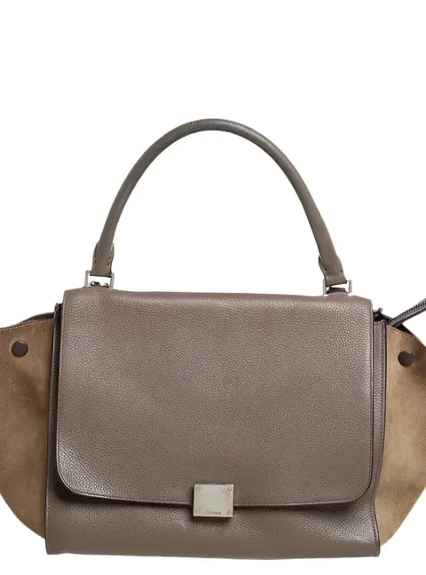 Celine Brown/Grey Leather and Suede Medium Trapeze Top Handle Bag