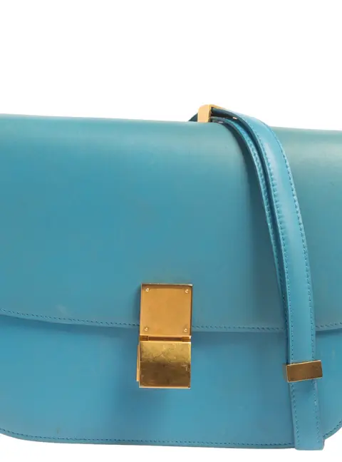 Celine Blue Leather Medium Classic Box Shoulder Bag