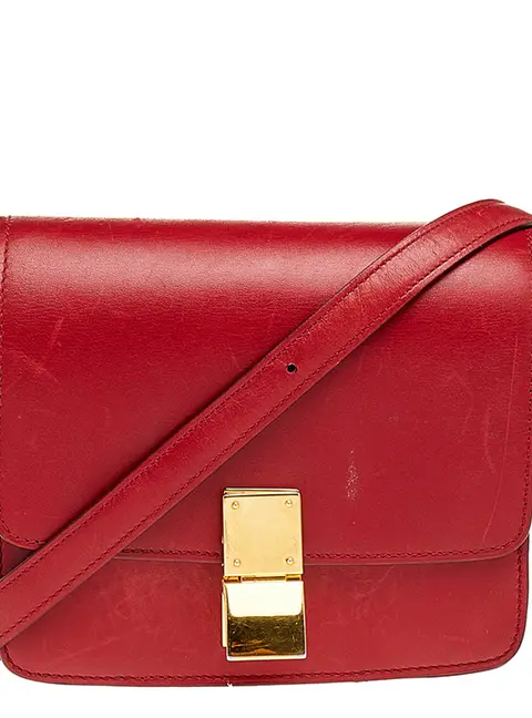 Celine Red Leather Small Classic Box Flap Bag