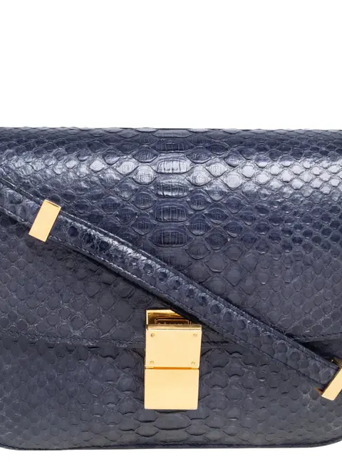 Celine Navy Blue Python Medium Classic Box Shoulder Bag