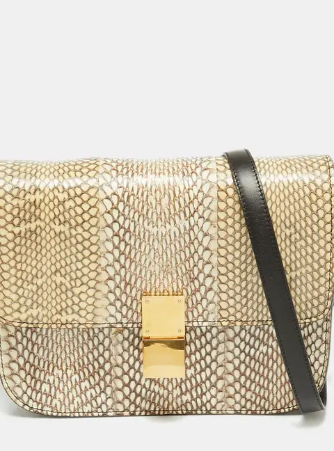 Celine Beige/Cream Watersnake Medium Classic Box Shoulder Bag