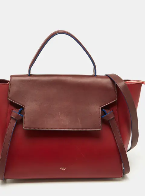 Celine Red/Brown Leather Mini Belt Top Handle Bag