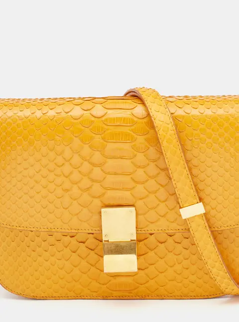 Celine Mustard Python Medium Classic Box Shoulder Bag