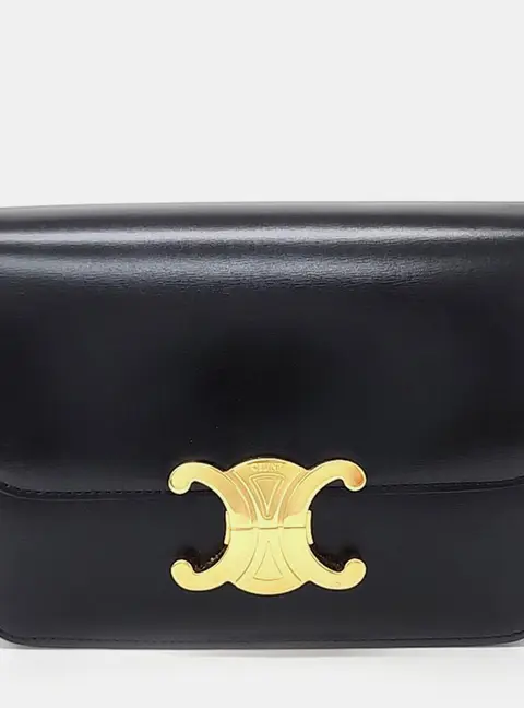 Celine Triomphe Tin Black Calfskin Leather Crossbody Bag