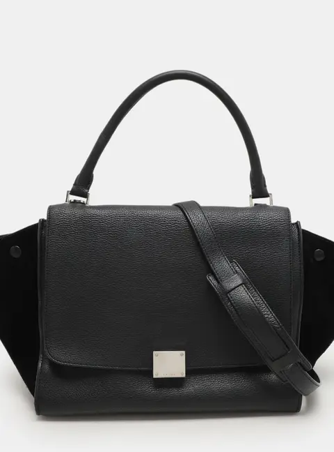 Celine Trapeze Medium Black Leather and Suede Top Handle Bags