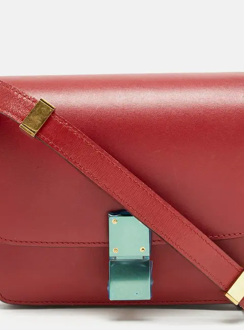 Celine Red Leather Small Classic Box Crossbody Bag