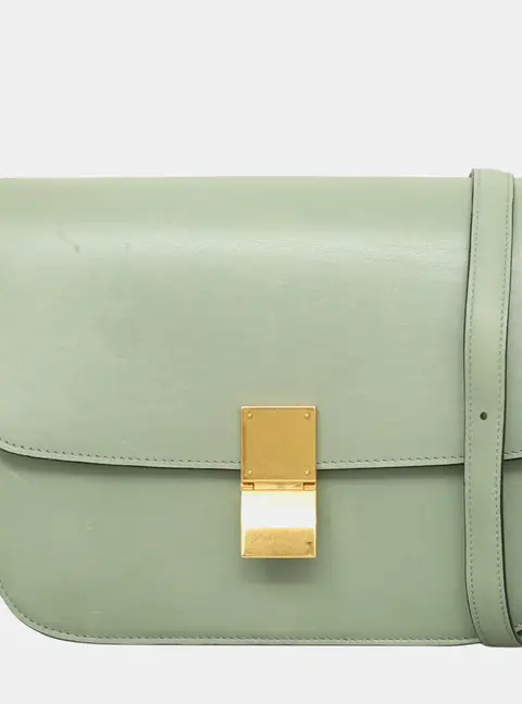 Celine Classic Box Medium Sage Green Smooth Calfskin Leather Shoulder Bag