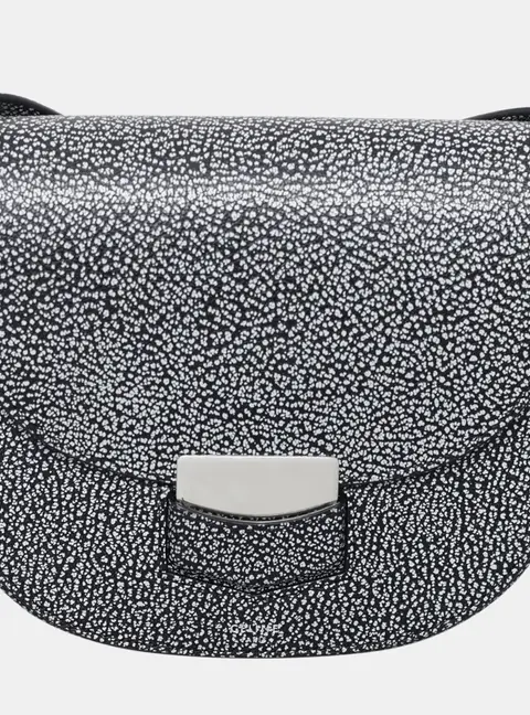 Celine Trotteur Small Black White Speckled Goatskin Leather Crossbody Bag