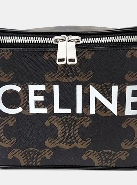 Celine Boite Celine Triomphe Canvas XL Black Brown Coated Canvas Leather Messenger Bag