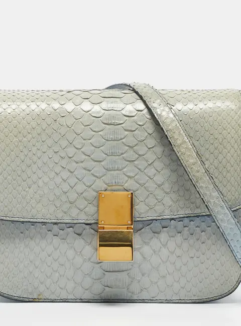 Celine Light Blue Python Medium Classic Box Shoulder Bag