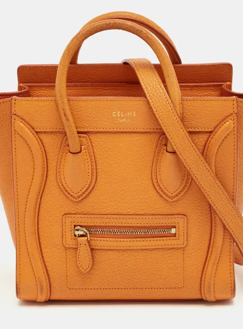 Celine Luggage Orange Leather Tote Bag