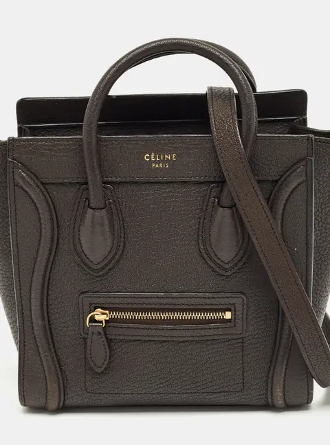 Celine Dark Grey Leather Nano Luggage Tote
