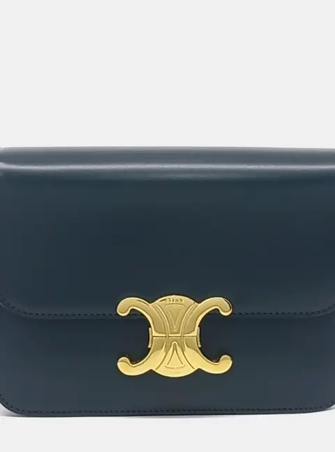 Celine Triomphe Teen Navy Blue Shiny Calfskin Leather Crossbody Bag