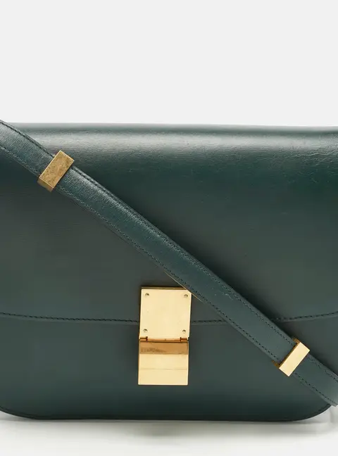 Celine Green Leather Medium Classic Box Shoulder Bag