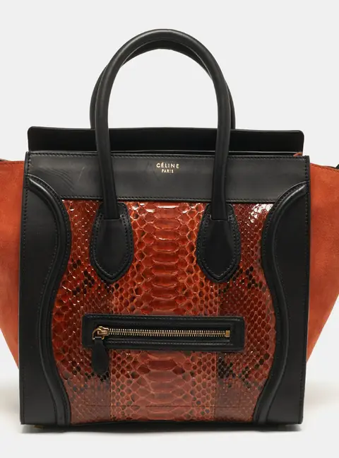 Celine Luggage Mini Black/Brown Python and Leather Tote