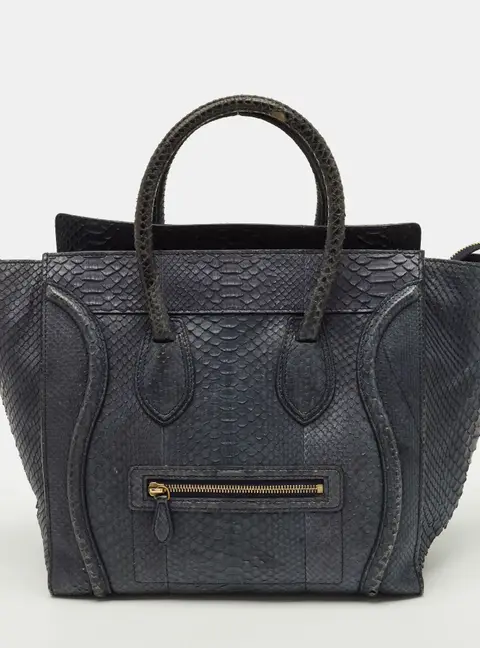 Celine Luggage Mini Navy Blue Python Tote