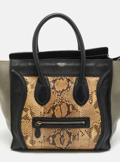 Celine Luggage Mini Tricolor Leather and Python Tote