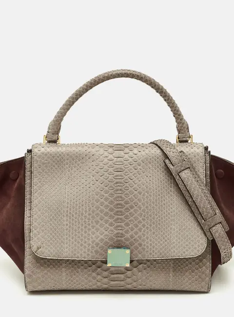 Celine Trapeze Medium Grey/Burgundy Python and Suede Top Handle Bag