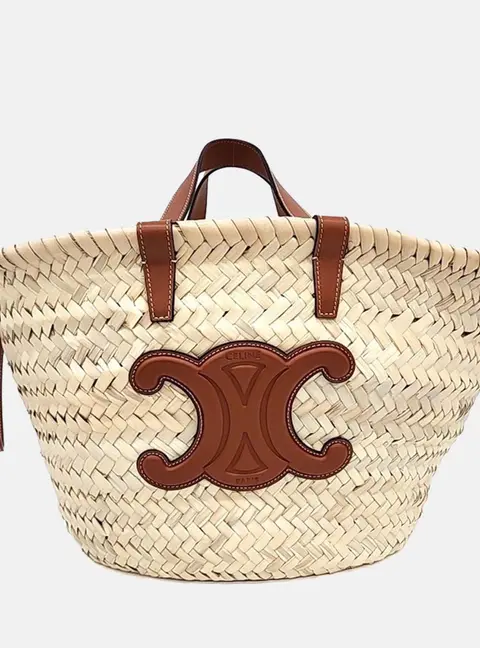 Celine Beige/Brown Raffia Triumph Pannier Shoulder Bag