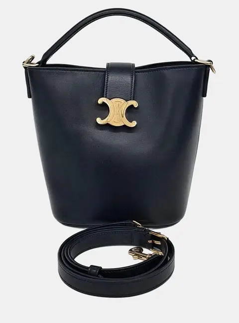 Celine Louise Small Black Calfskin Leather Bucket Bag