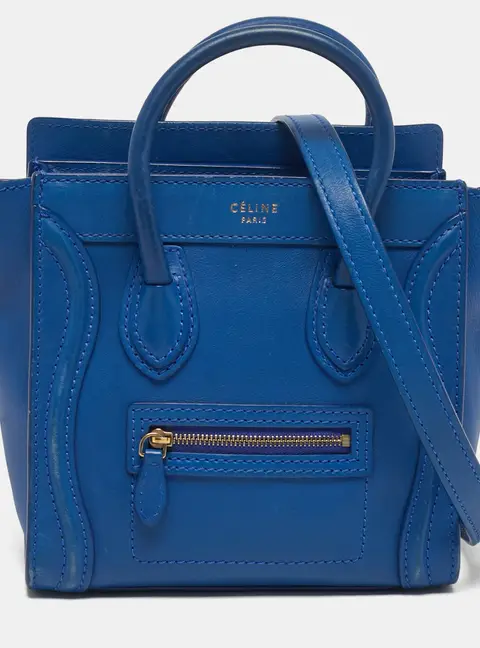Celine Luggage Nano Blue Leather Tote