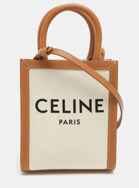 Celine Cabas Mini Tan/White Canvas and Leather Vertical Tote