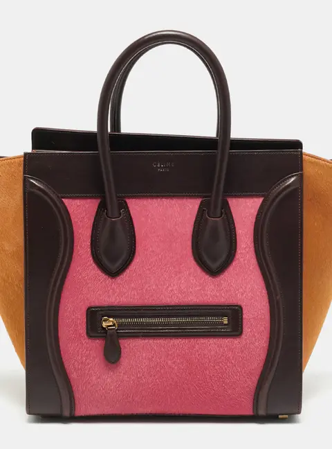 Celine Luggage Mini Tricolor Calf Hair and Leather Tote