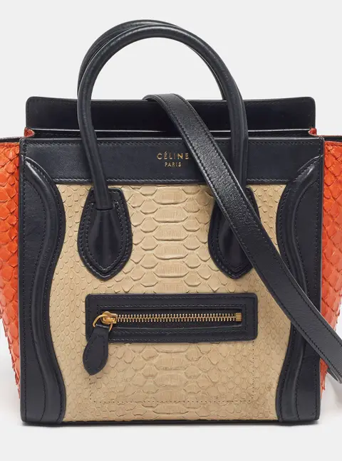 Celine Luggage Nano Tricolor Python and Leather Tote