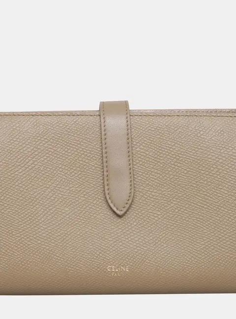 Celine Large Strap Wallet Beige Grained Calfskin Leather Wallet Bag