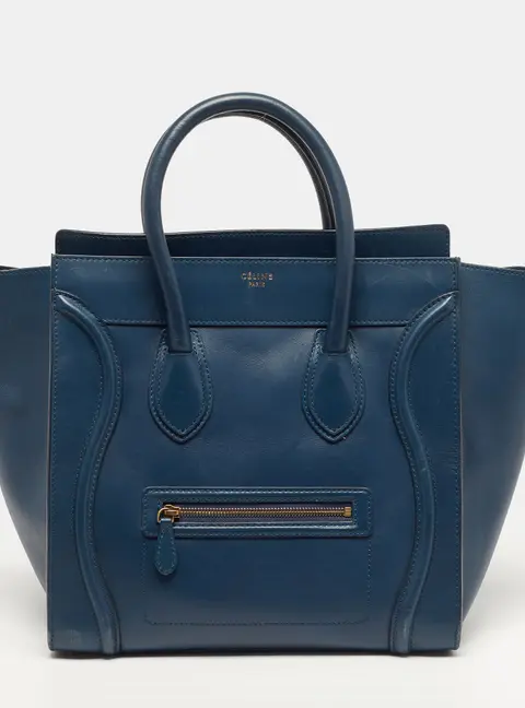 Celine Luggage Mini Navy Blue Leather Tote