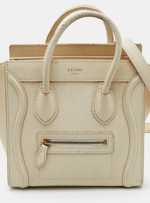 Celine Luggage Nano Off White Leather Tote