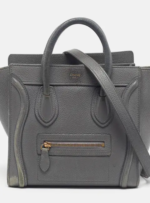 Celine Luggage Nano Grey Leather Tote