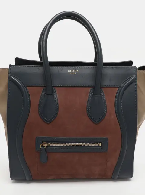 Celine Luggage Mini Tri Color Leather and Nubuck Leather Tote