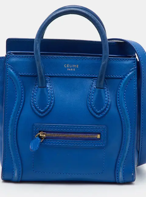 Celine Luggage Nano Blue Leather Tote